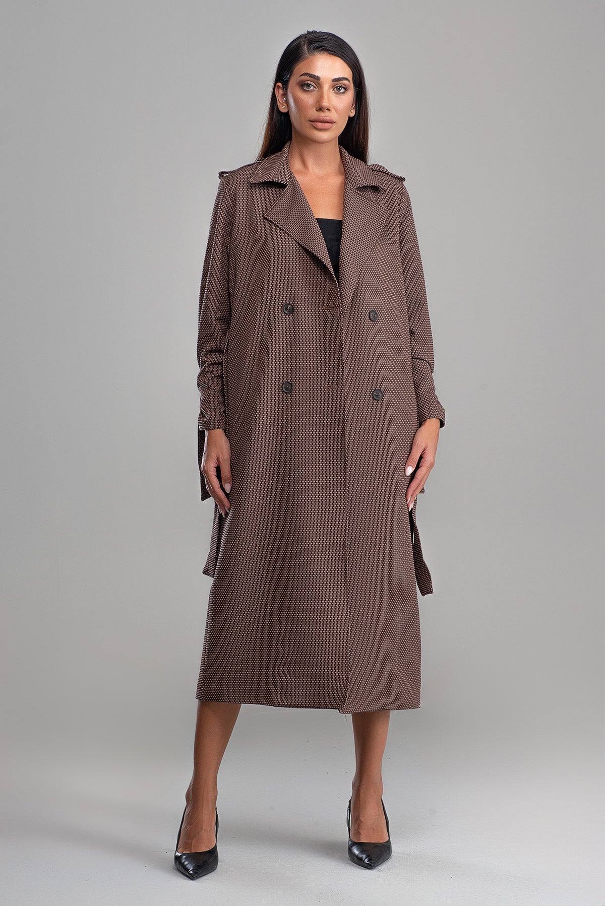 Trençkot Oversize Astarlı Rüzgarlık Detaylı Desenli Geniş Kesim Nora