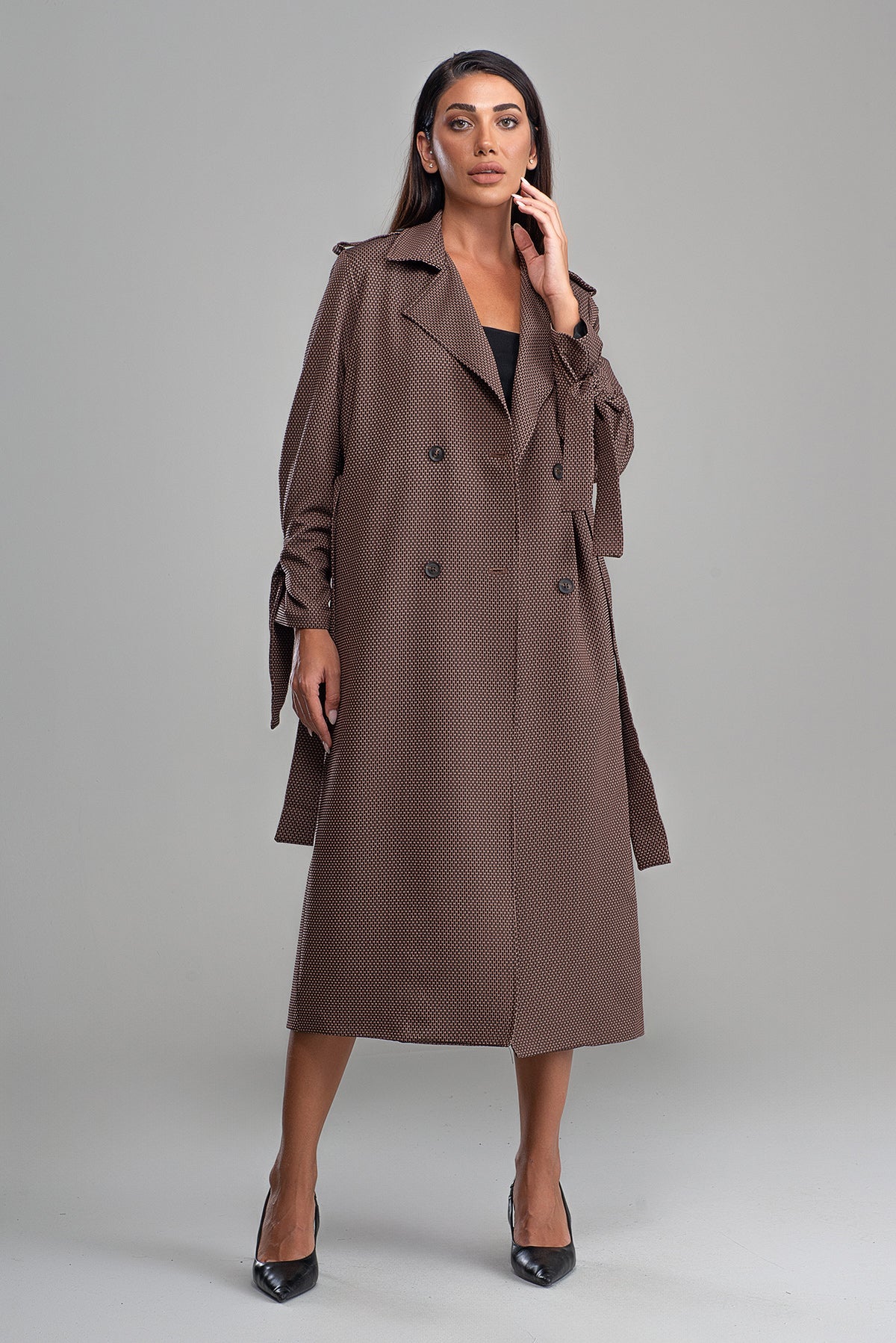 Trençkot Oversize Astarlı Rüzgarlık Detaylı Desenli Geniş Kesim Nora