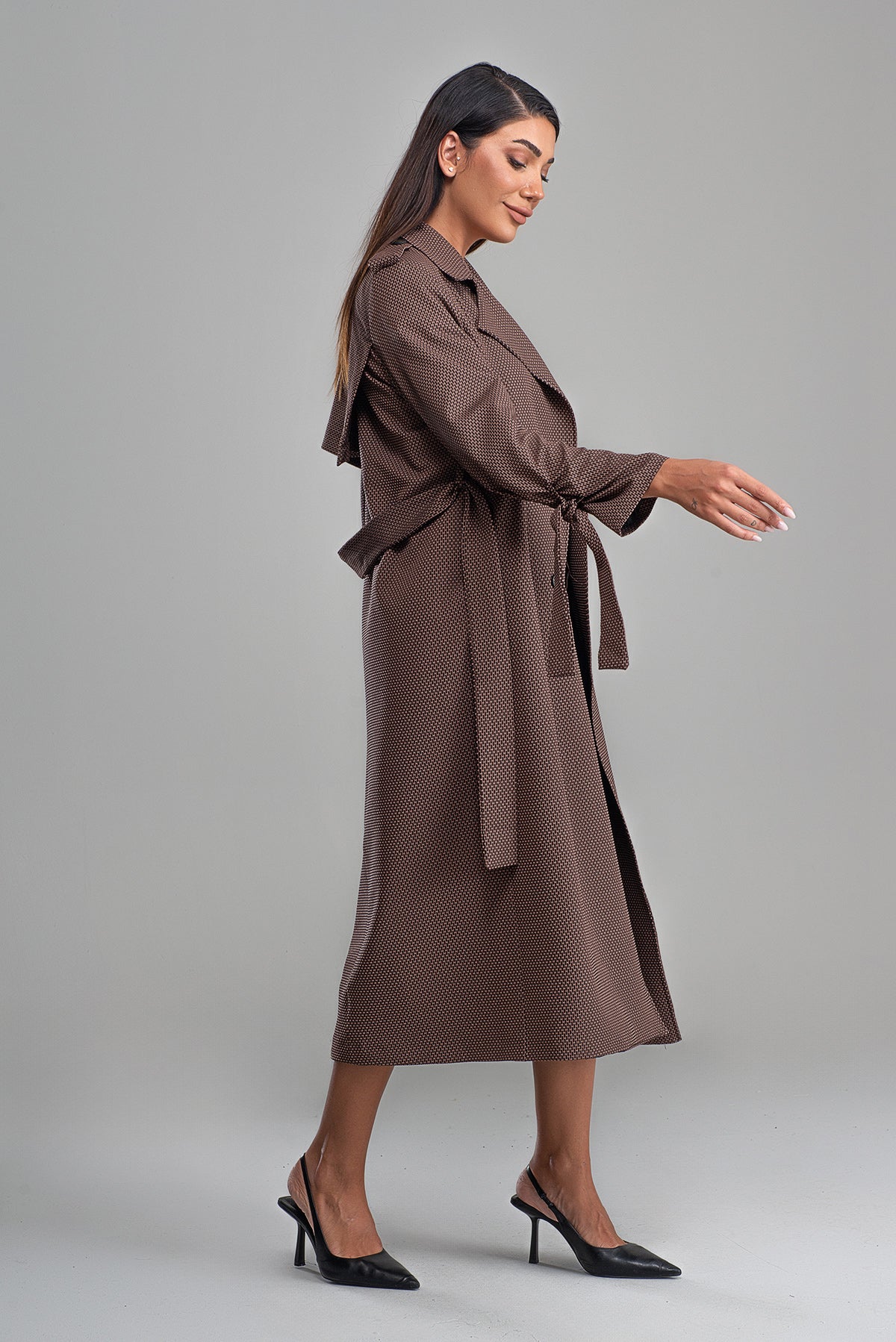 Trençkot Oversize Astarlı Rüzgarlık Detaylı Desenli Geniş Kesim Nora