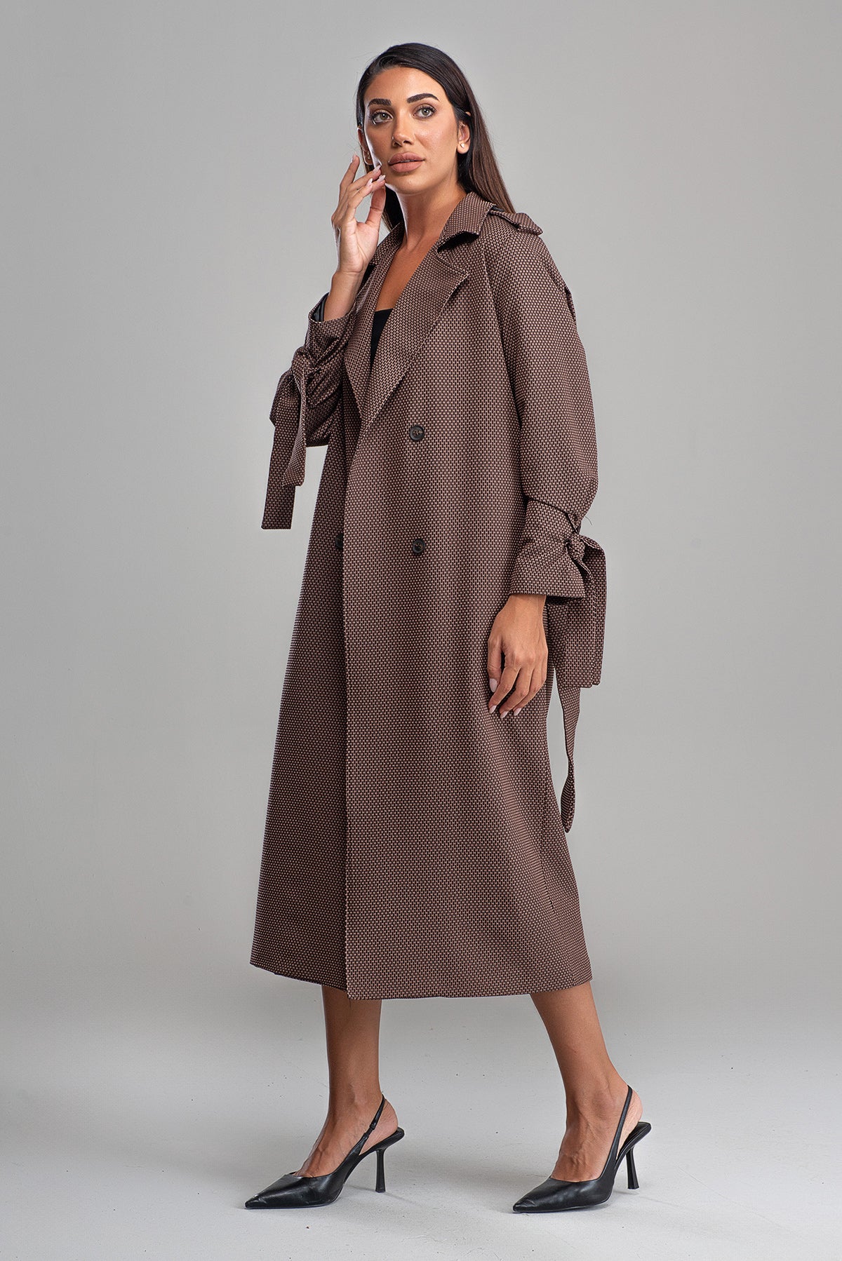 Trençkot Oversize Astarlı Rüzgarlık Detaylı Desenli Geniş Kesim Nora