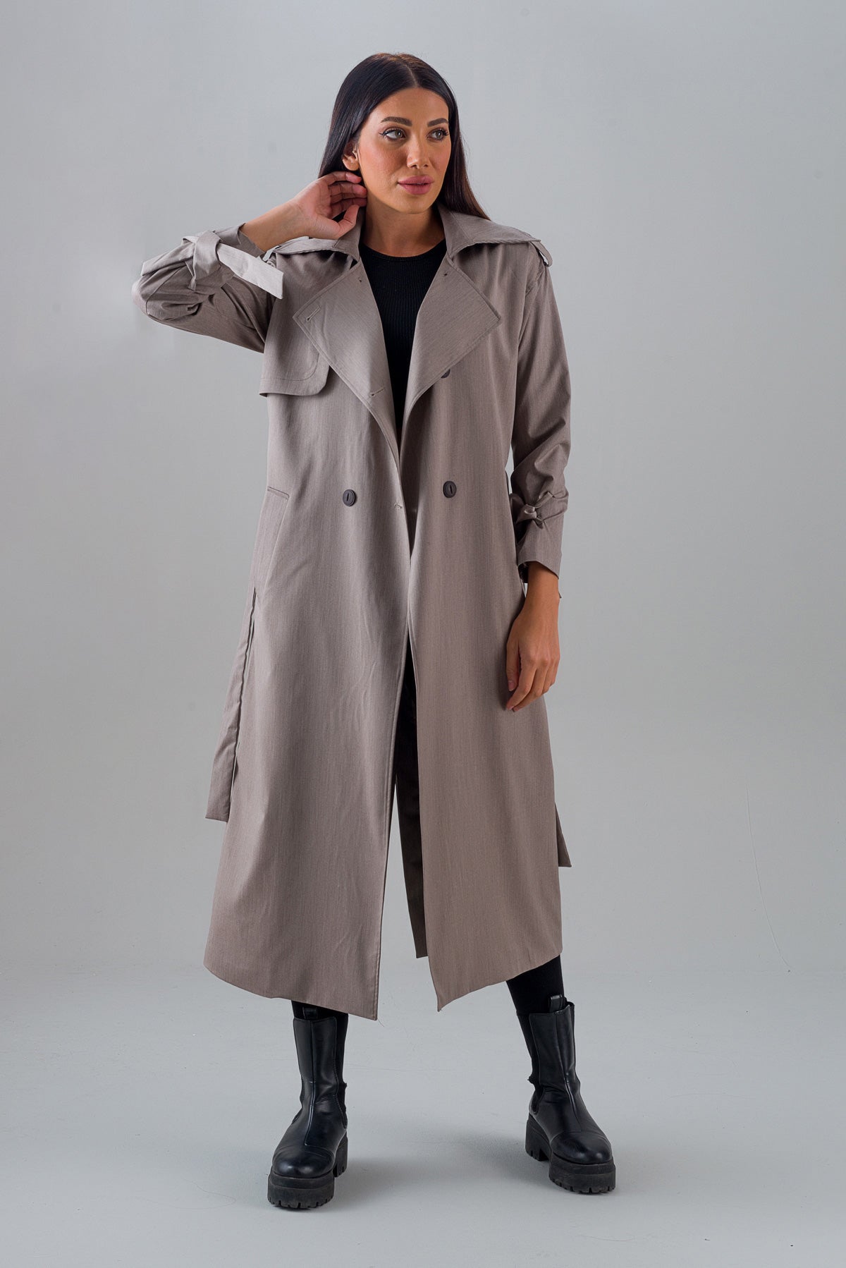 Trençkot Oversize Astarlı Geniş Kesim Pelerin Detaylı Arrow