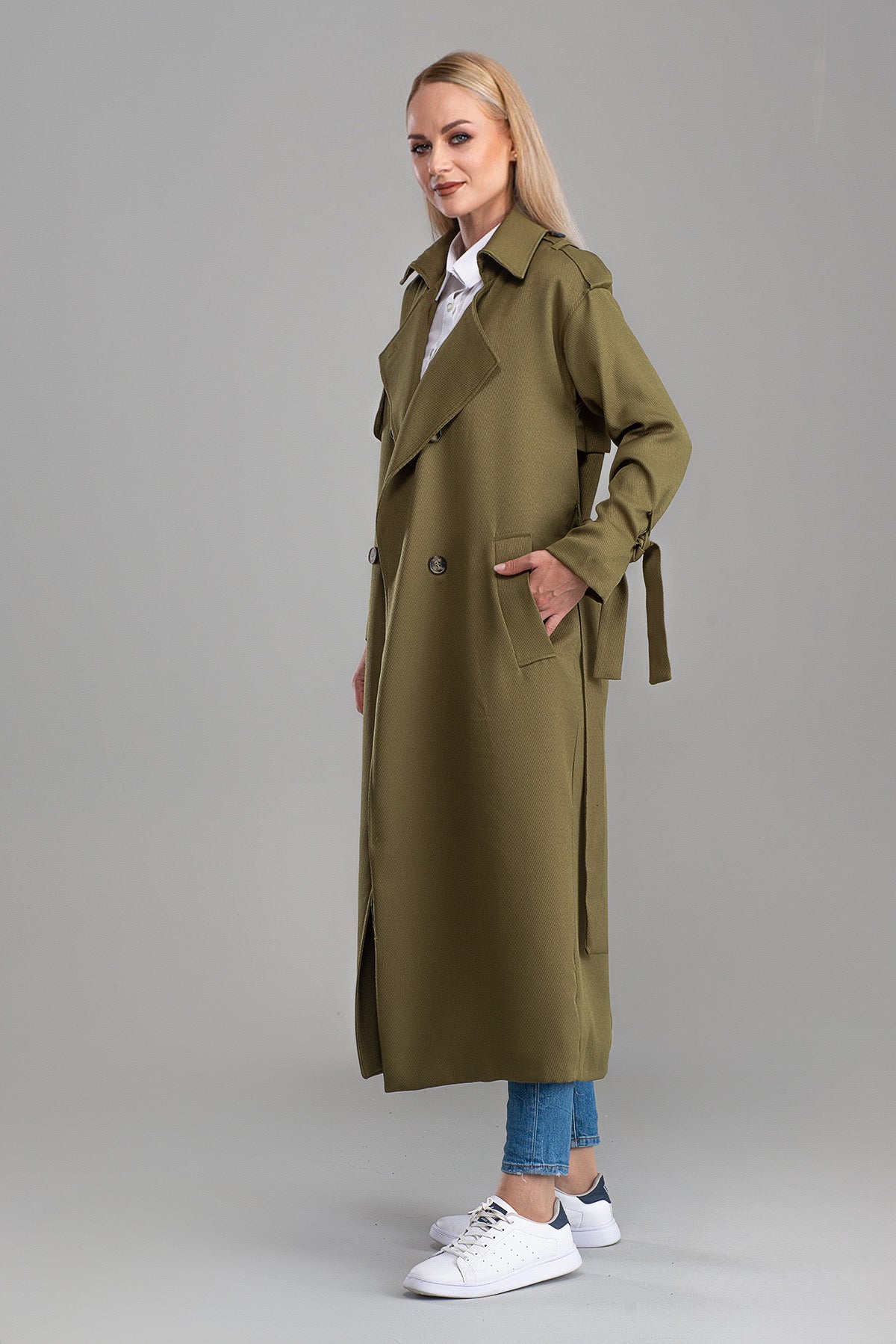 Trençkot Oversize Astarlı Geniş Kesim Pelerin Detaylı Arrow