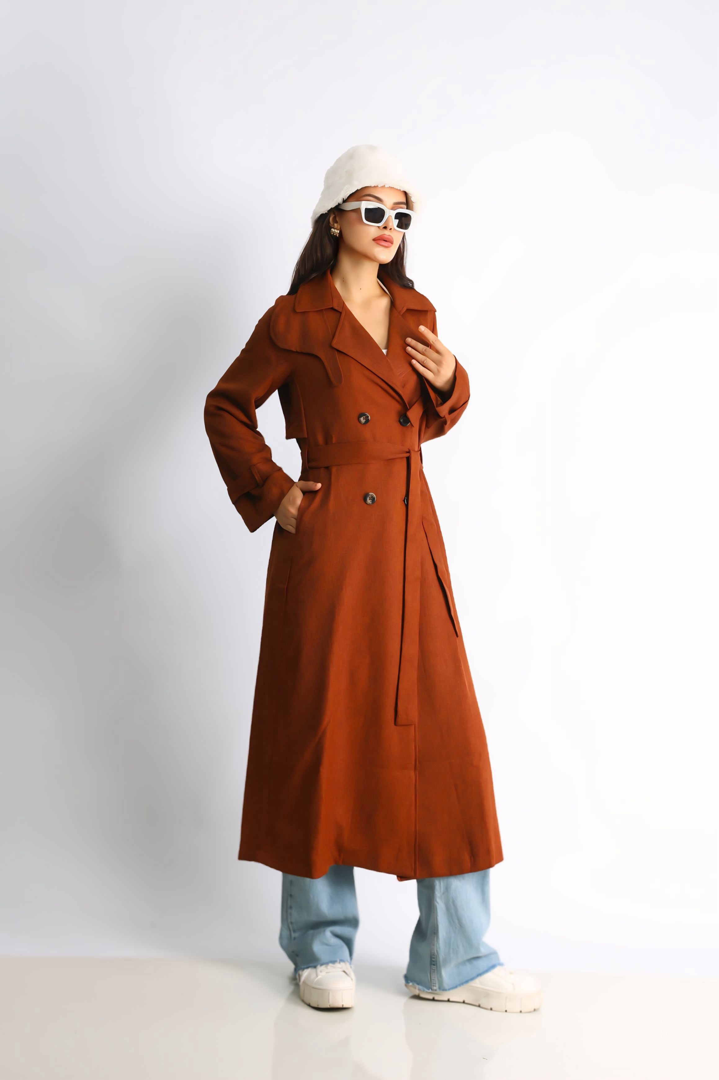 Trençkot Oversize Astarlı Geniş Kesim Parrot